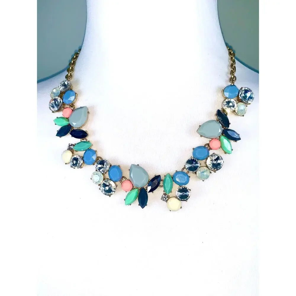 J. Crew Multicolor Pastel Crystal Cluster Party Statement Necklace EUC